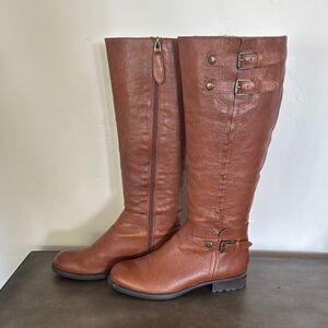 Franco Sarto L-Pacer Women’s Size 6.5M Brown Leather Knee-High Boots Zip Closure